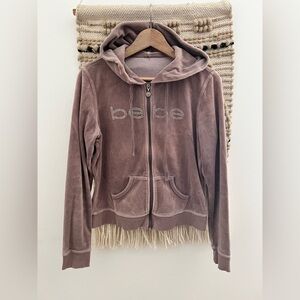 Bebe Zip-Up Hoodie & Pants Rhinestone Detail 2 Piece Set Tracksuit 90s Y2K